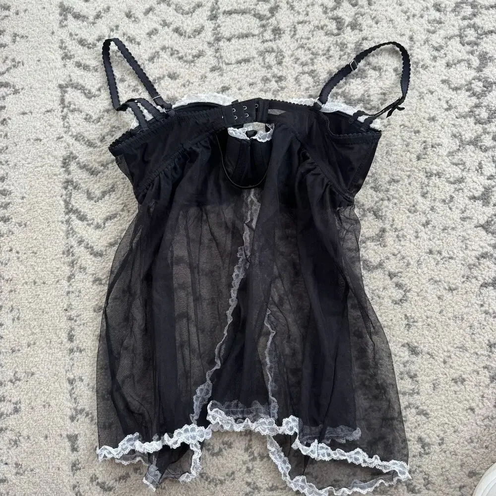 Victoria's Secret Sexy Little Things Black Sheer Mesh Satin Bustier Camisole 36C